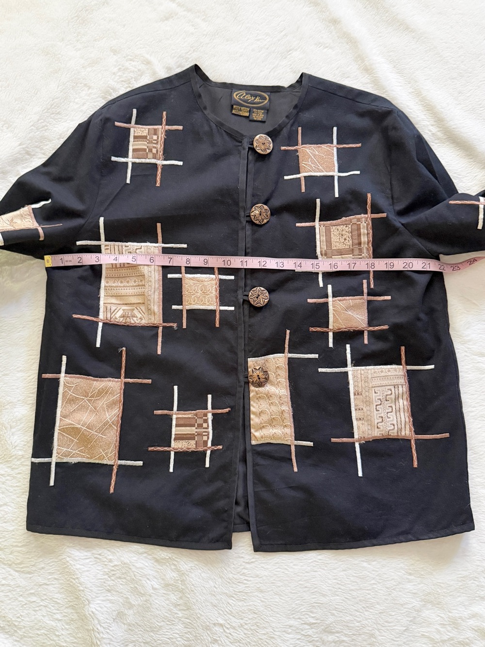 Alex Kim Vintage 90s Patchwork Jacket Black Tan Size Medium - Picture 5 of 7